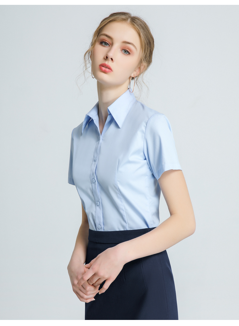 藍色女士襯衫v領